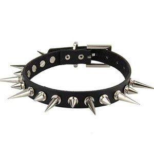 Unisex Genuine Leather Punk Rock Gothic Spikes Rivets Choker Collar Necklace